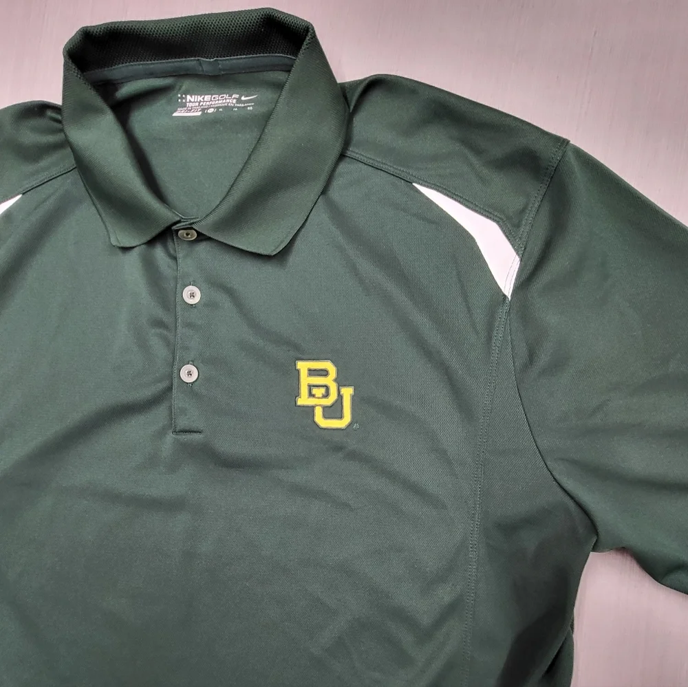 Baylor University Nike DRI-FIT Tour Performance Polo Golf Shirt Size XL Green - Picture 2 of 12